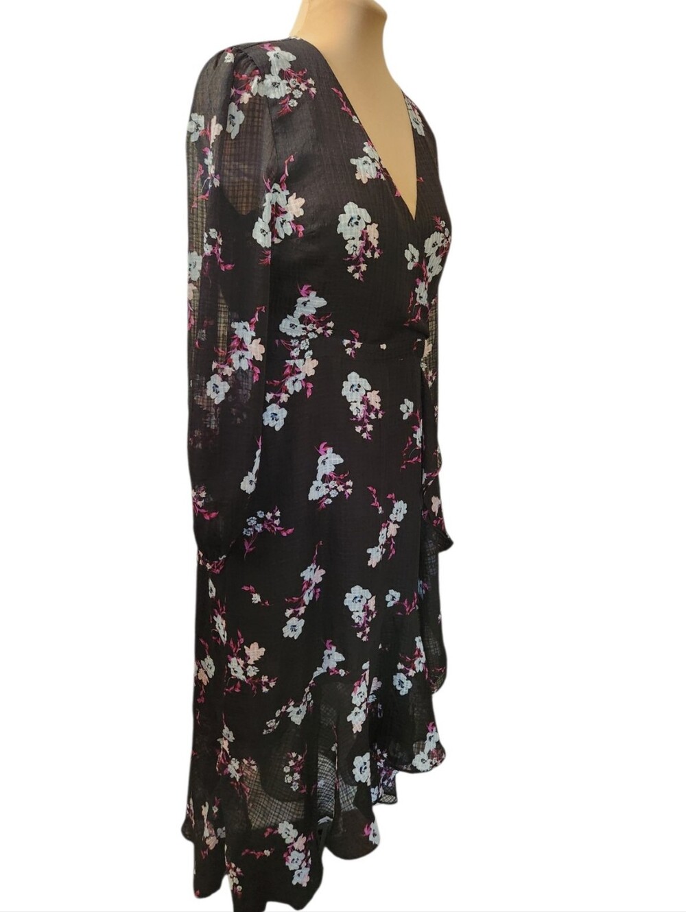 BANANA REPUBLIC Floral Print High Low Faux Wrap Midi Dress - Size 12 - Picture 5 of 16